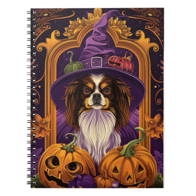 Spooky Tibetan Spaniel Hund Halloween Hexenkürbis Notizblock (Vorderseite)