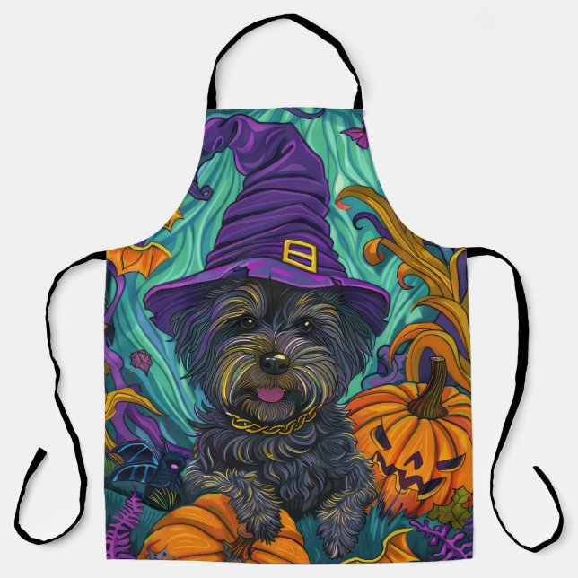 Spooky Tibetan Terrier Dog Halloween Hexenkürbis Schürze (Vorderseite)