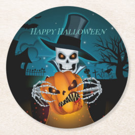 Spooky Top Hat Skeleton Runder Pappuntersetzer