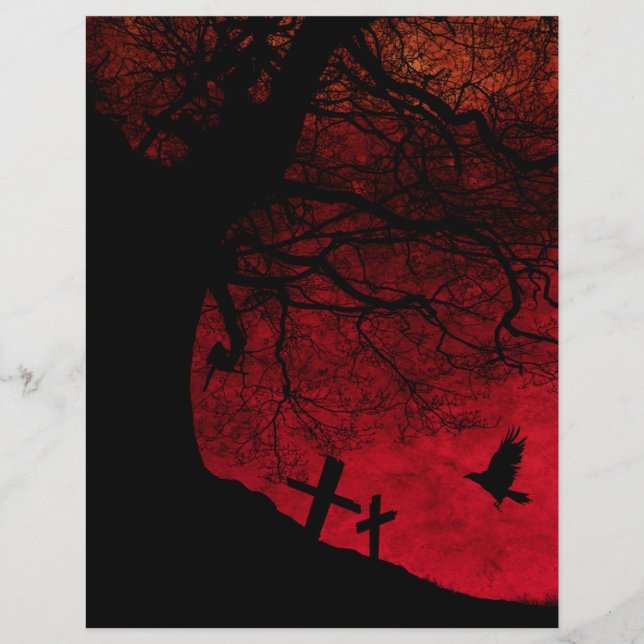 Spooky Tree and Friedhof Halloween Scrapbook Paper (Vorderseite)