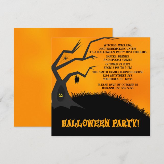 Spooky Tree Children's Halloween-Party Einladung (Vorne/Hinten)