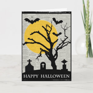 Spooky Tree und Grabstein Halloween Karte