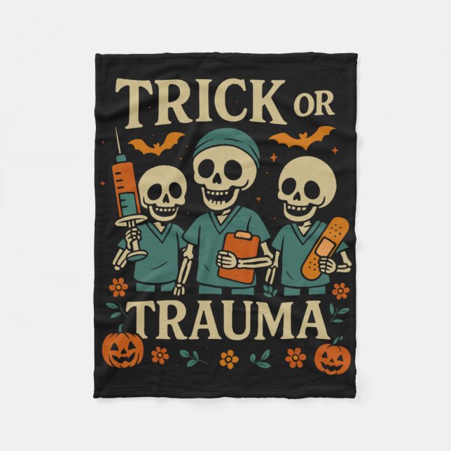 Spooky Trick oder Trauma Skeleton Pumpkin Hallowee Fleecedecke (Vorderseite)
