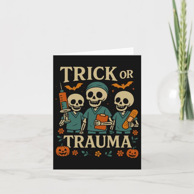 Spooky Trick oder Trauma Skeleton Pumpkin Hallowee Karte (Vorderseite)