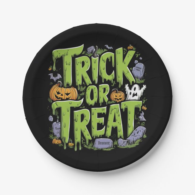 Spooky Trick or Treat Slime Halloween  Pappteller (Vorderseite)