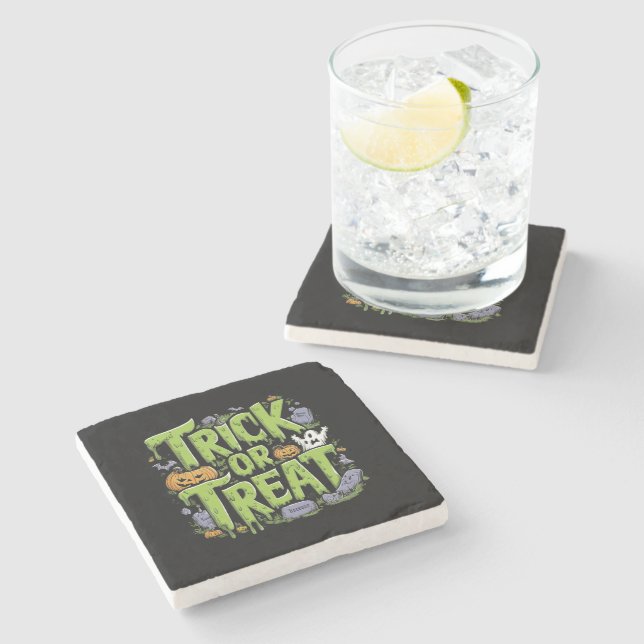 Spooky Trick or Treat Slime Halloween  Steinuntersetzer (Seitenansicht)