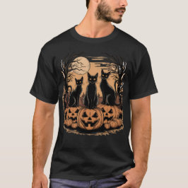 Spooky Trio Black Cats auf Pumpkins Halloween T-Shirt