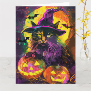 Spooky Turkish Angora Cat Halloween Hexenkürbis Karte