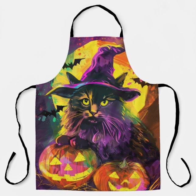 Spooky Turkish Angora Cat Halloween Hexenkürbis Schürze (Vorderseite)