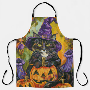 Spooky Tuxedo Katze Halloween Hexe und Pumpkin Schürze