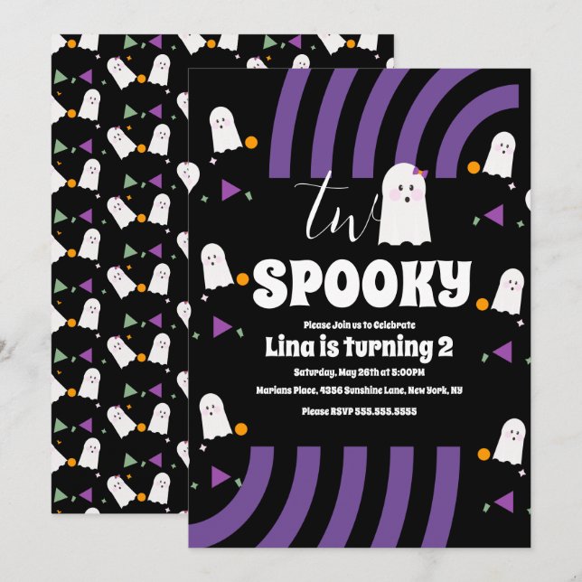 Spooky Two Groovitbriefe Halloween Ghost Party Einladung (Vorne/Hinten)