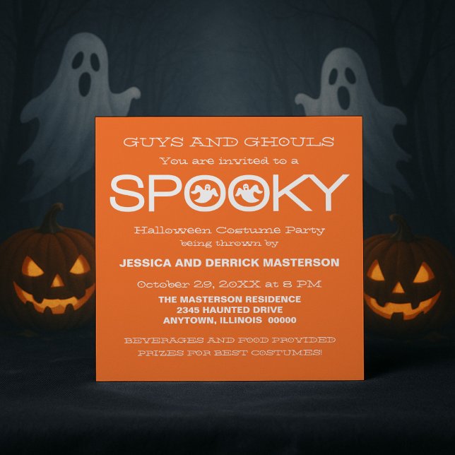 Spooky Typografy Halloween-Party Einladung (Orange and White Spooky Typography Halloween Party Invitation)