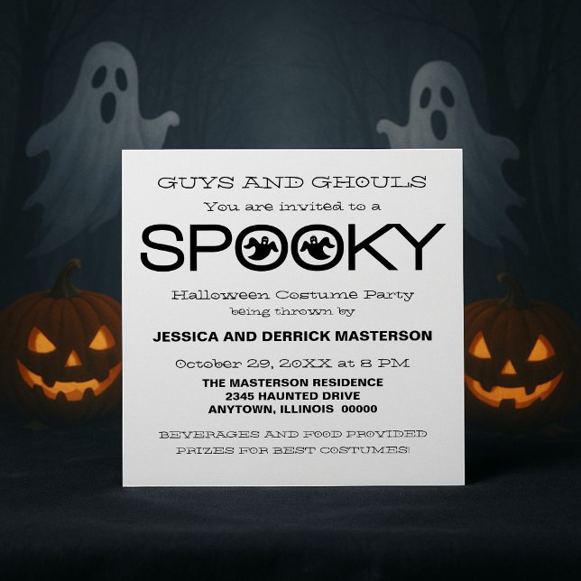 Spooky Typografy Halloween-Party Invite, Black Einladung (White and Black Spooky Typography Halloween Party Invitation)