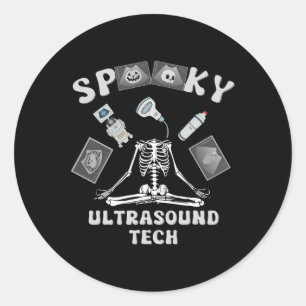 Spooky Ultrasound Tech Skeleton Halloween Kostüm Runder Aufkleber