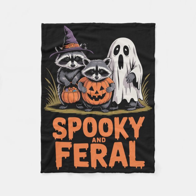 Spooky und Feral Halloween Ghost Raccoon Opossum Fleecedecke (Vorderseite)
