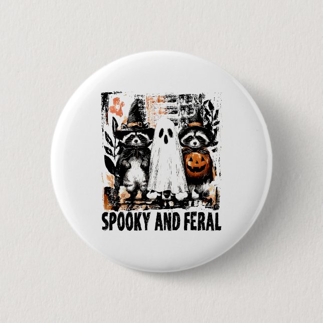 Spooky und Feral Halloween Niedlicher Geist-Raccoo Button (Vorderseite)