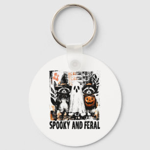 Spooky und Feral Halloween Niedlicher Geist-Raccoo Schlüsselanhänger