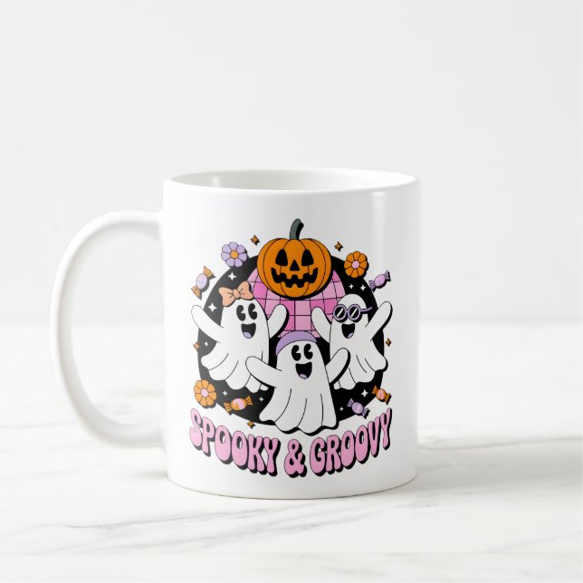 Spooky und Groovy Disco Geister Retro Halloween Kaffeetasse (Links)