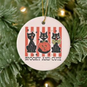 Spooky und Niedlich - Schwarze Katze und Kürbis Keramik Ornament