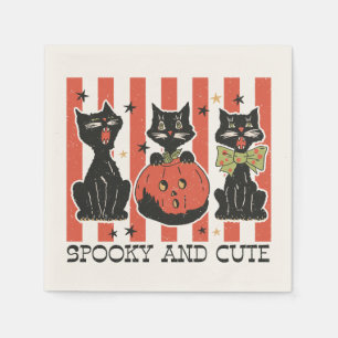 Spooky und Niedlich - Schwarze Katze und Kürbis Serviette