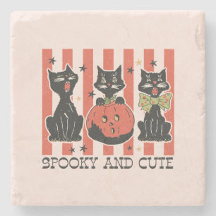 Spooky und Niedlich - Schwarze Katze und Kürbis Steinuntersetzer