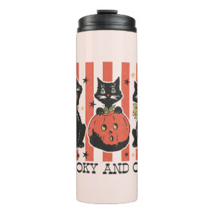 Spooky und Niedlich - Schwarze Katze und Kürbis Thermosbecher