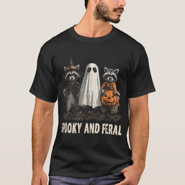 Spooky und Wild Halloween Ghost Raccoon Trick oder T-Shirt (Vorderseite)