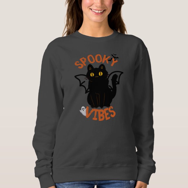 Spooky Vibes Cat Face Halloween Sweatshirt (Vorderseite)