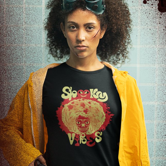 Spooky Vibes Funny Beängstigend Afro Skull Hallowe T-Shirt (Von Creator hochgeladen)