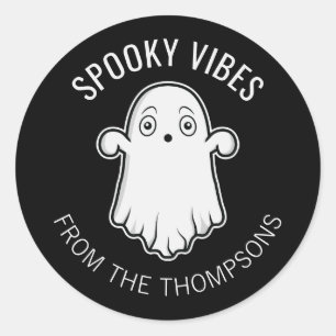 Spooky Vibes Ghost Halloween Schwarz-Weiß Runder Aufkleber