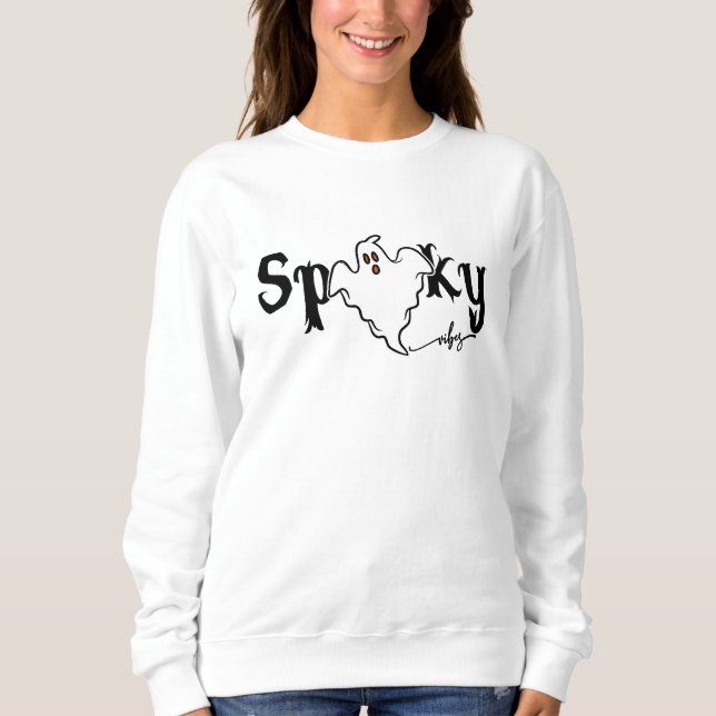 Spooky Vibes Ghost Halloween Typografie Sweatshirt (Vorderseite)