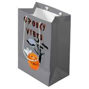 Spooky Vibes Ghost Pumpkin Halloween Design Mittlere Geschenktüte