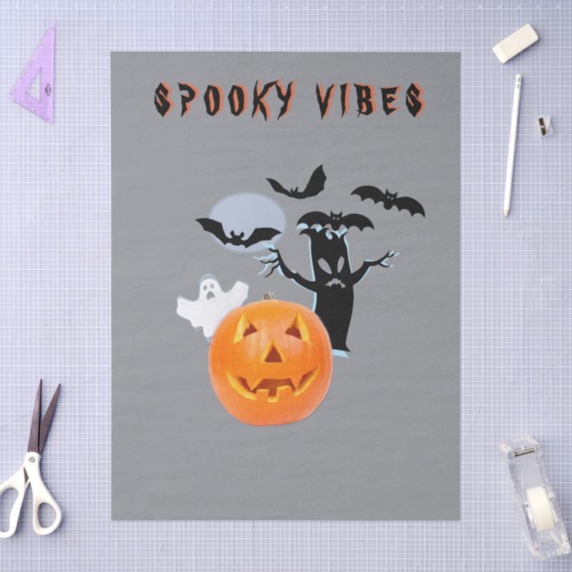 Spooky Vibes Ghost Pumpkin Halloween Design Seidenpapier (Basteln)