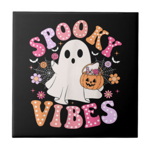 Spooky Vibes Ghost Retro Groovy Halloween Fliese
