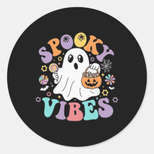 Spooky Vibes Ghost Retro Groovy Halloween Kids Gir Runder Aufkleber