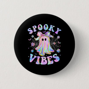 Spooky Vibes Ghost Retro Halloween Boo Crew Button