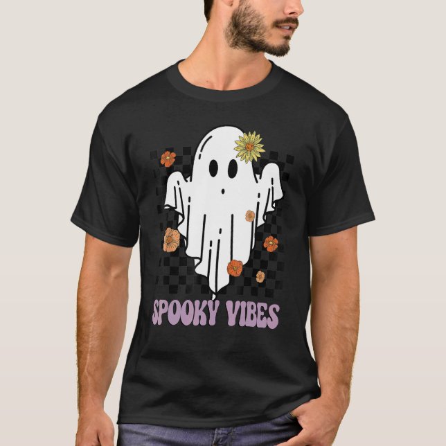 Spooky Vibes Groovy Blume Ghost Halloween Spooky T-Shirt (Vorderseite)