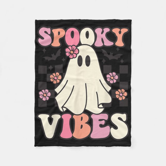 Spooky Vibes Halloween Ghost Kostüm Retro Groovy Fleecedecke (Vorderseite)