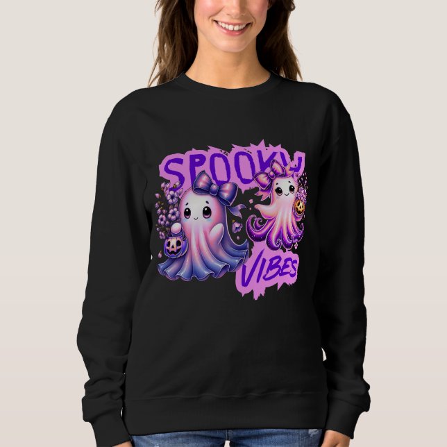 Spooky Vibes Niedlich Ghost Halloween Trick oder B Sweatshirt (Vorderseite)