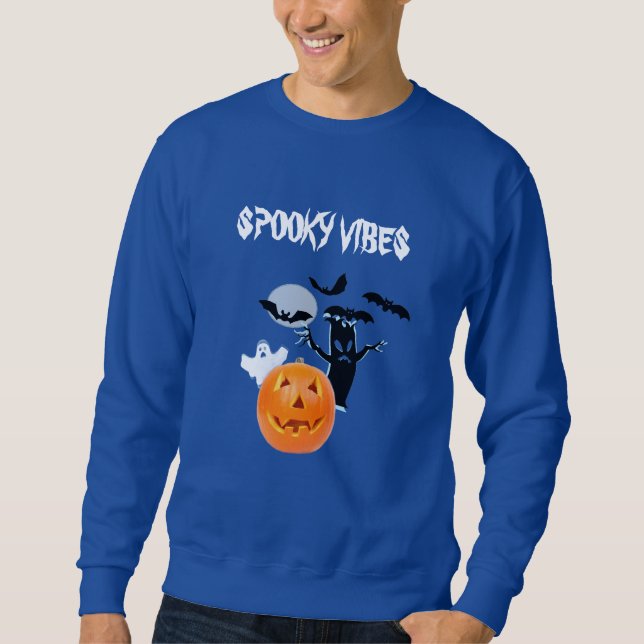 Spooky Vibes Pumpkin Ghost und Fleet Sweatshirt (Vorderseite)