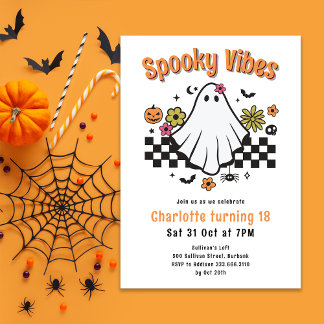 Spooky Vibes Retro Ghost Halloween Geburtstagspart Einladung