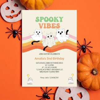 Spooky Vibes Retro Halloween Ghost Geburtstag Einladung