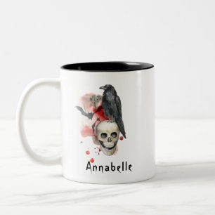 Spooky Vintag Goth Skull und Raven Custom  Zweifarbige Tasse