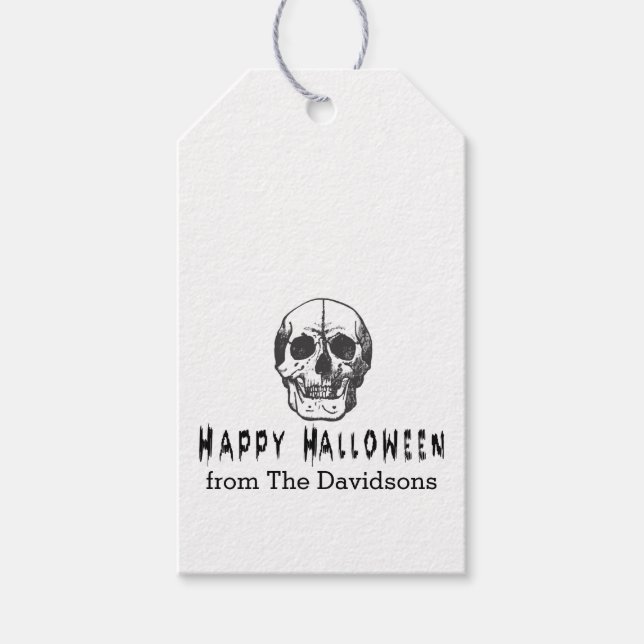 Spooky Vintag Skull Happy Halloween Geschenkanhänger (Vorderseite)
