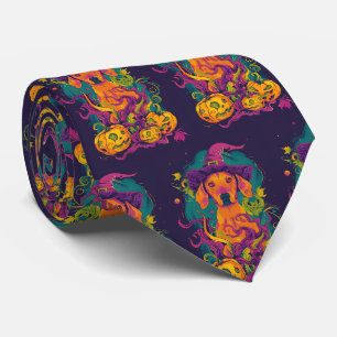 Spooky Vizsla Hund Halloween Hexe und Pumpkin Krawatte