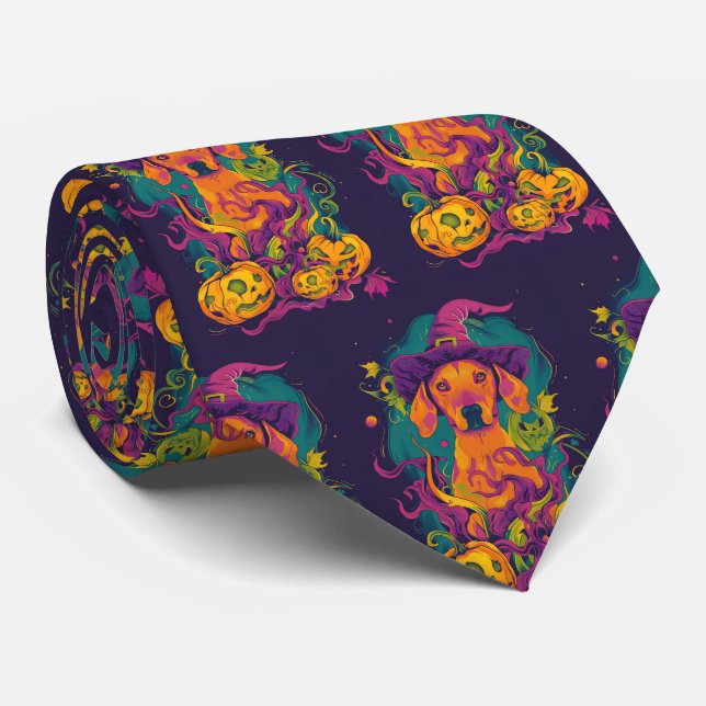 Spooky Vizsla Hund Halloween Hexe und Pumpkin Krawatte (Gerollt)