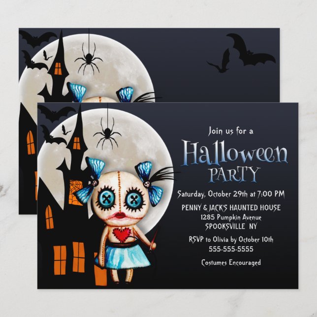 Spooky Voodoo Doll Halloween-Party Einladung (Vorne/Hinten)