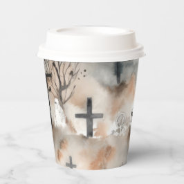 Spooky Watercolor Graveyard Halloween Pappbecher
