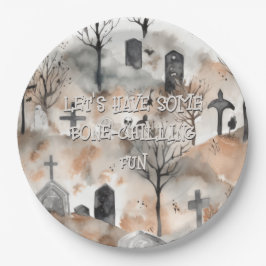 Spooky Watercolor Graveyard Halloween Pappteller