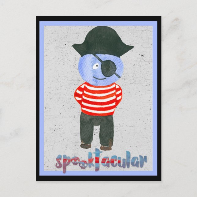 Spooky Watercolor Halloween Pirate Postkarte (Vorderseite)